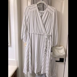 Calvin Klein White & Gray Stripped Faux Wrap Dress Size 12